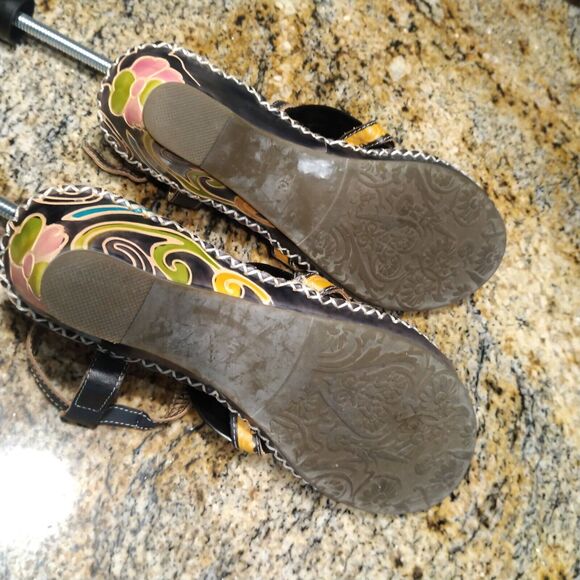 L’Artiste Spring Step Poolside Flower Leather Wedge Sandals Women's Sz 40 US 9 - Picture 8 of 12